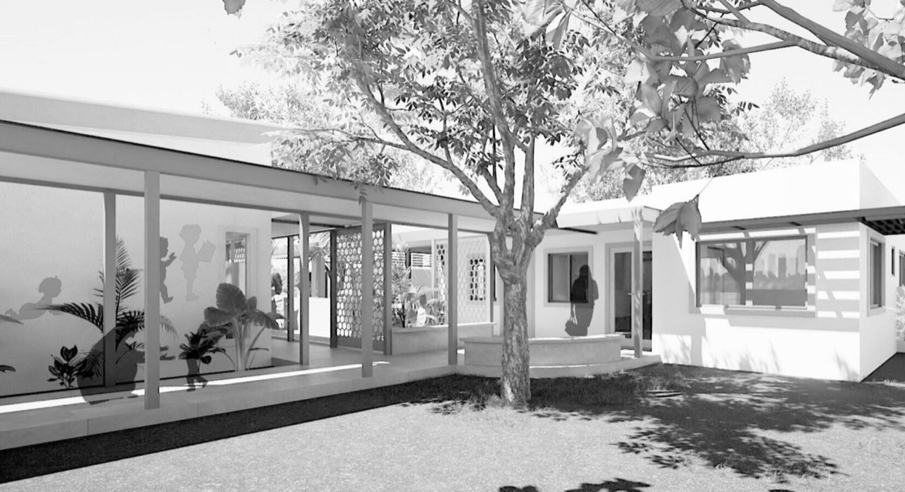 Union Gardens Brain Builders – Phase II — render — covered walkway and classrooms